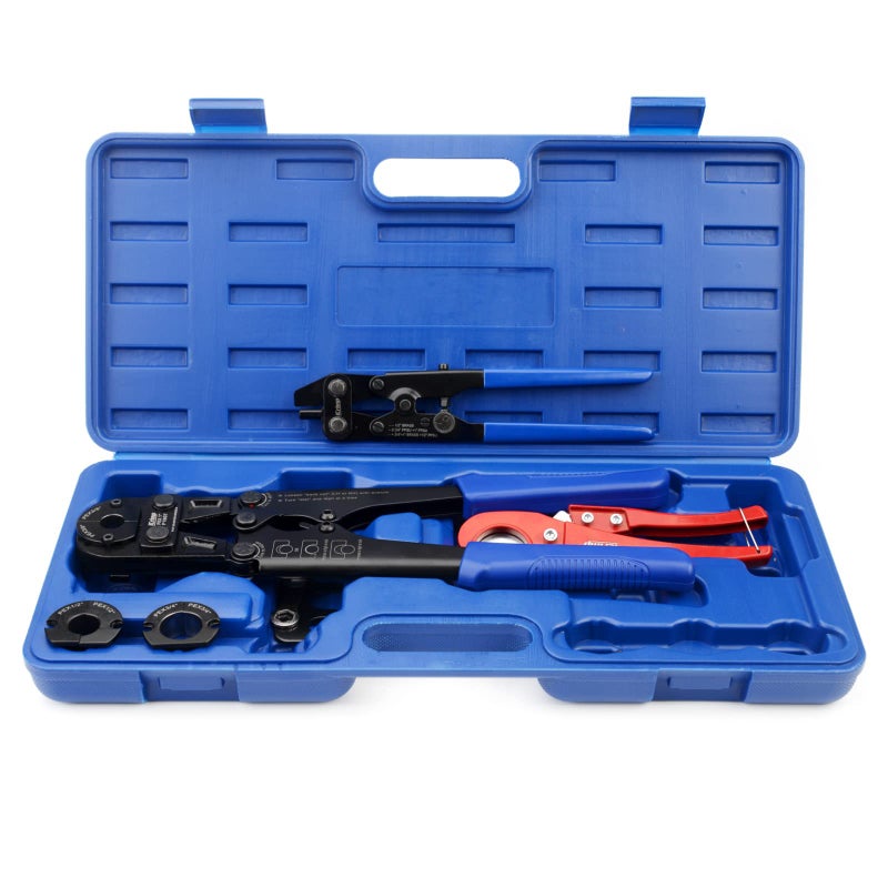 IWISS طقم أدوات ضغط حلقة النحاس iCrimp F1807 لقياس 3/8 و 1/2 و 3/4 و 1 بوصة - أداة إزالة مجانية وقطاعة أنابيب PEX ومقياس - لجميع معايير F1807 الأمريكية - Image 1